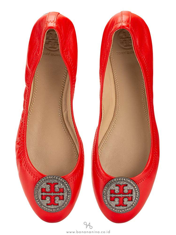 TORY BURCH Liana Leather Flat Exotic Red Sz 7