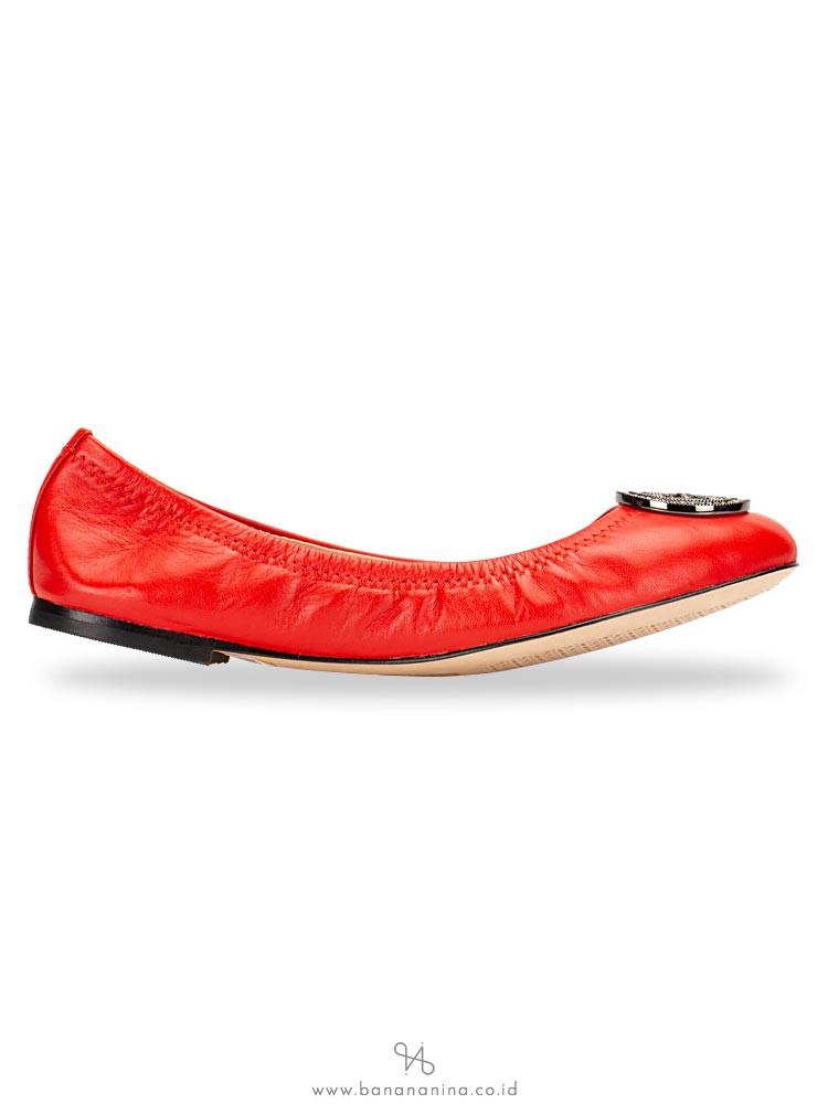 TORY BURCH Liana Leather Flat Exotic Red Sz 7