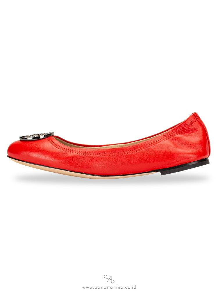 TORY BURCH Liana Leather Flat Exotic Red Sz 7