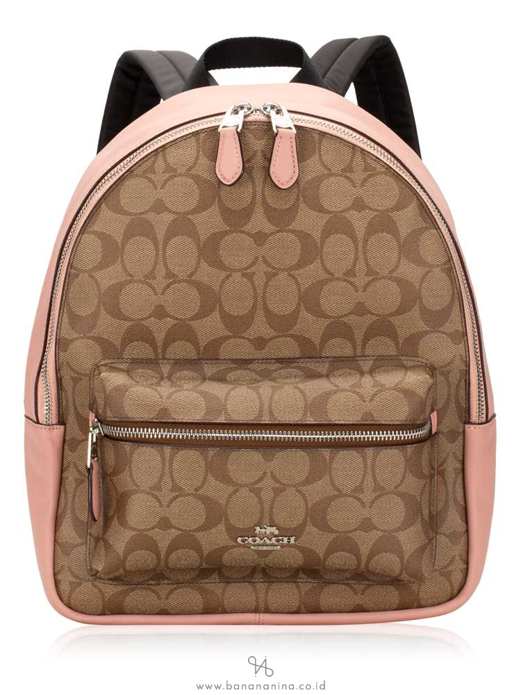 COACH 32200 Signature Charlie Medium Backpack Khaki Petal