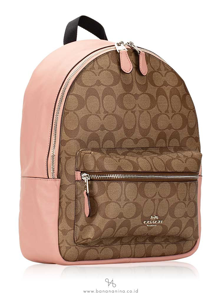 COACH 32200 Signature Charlie Medium Backpack Khaki Petal