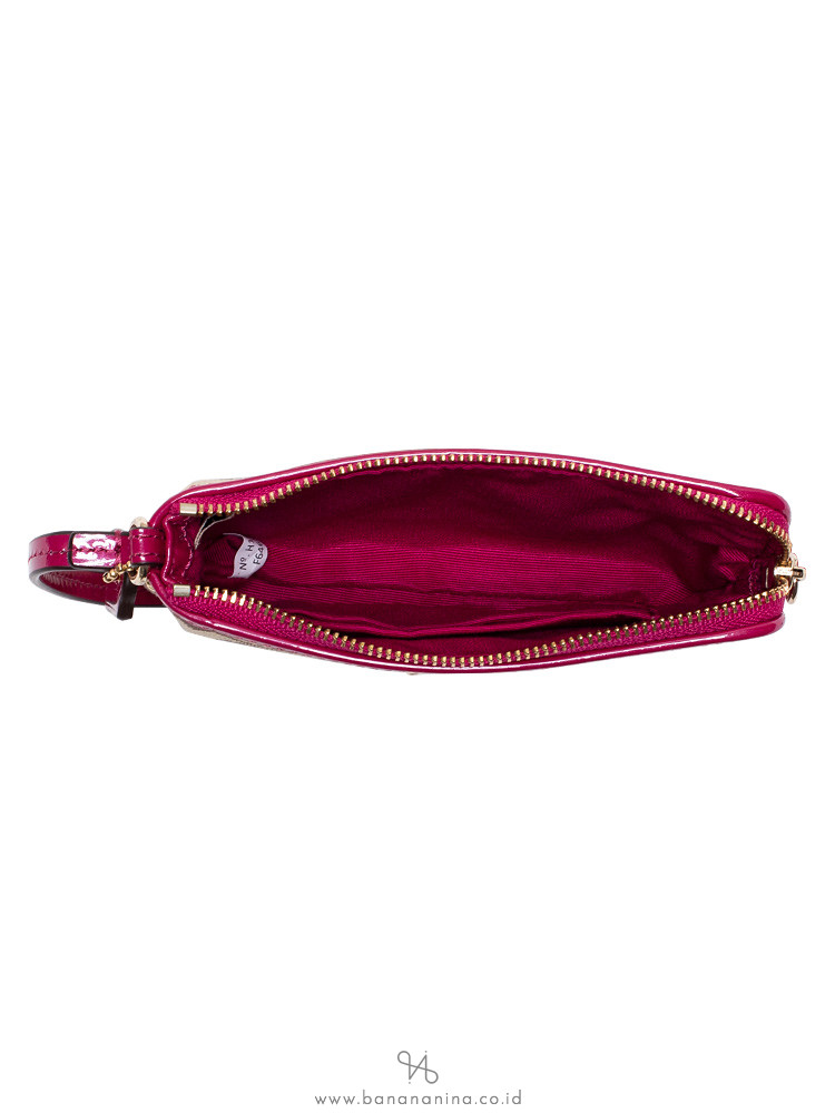 COACH 64643 Signature Small Wristlet Khaki Cranberry