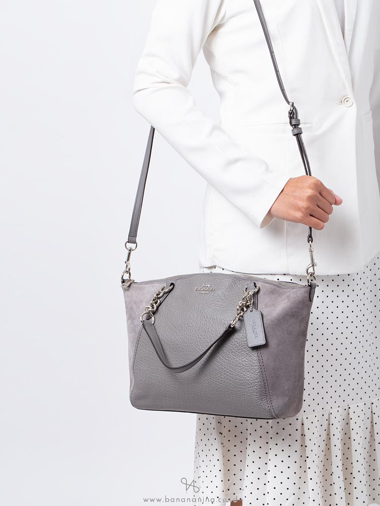 COACH 31410 Mixed Leather Small Chain Kelsey Heather Grey