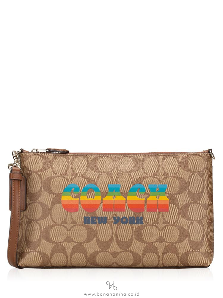 COACH 73513 Signature Rainbow Large Wristlet Khaki Multi