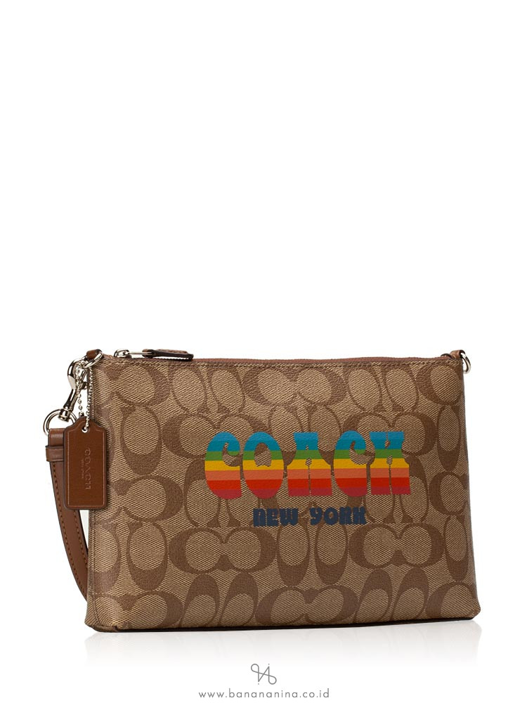 COACH 73513 Signature Rainbow Large Wristlet Khaki Multi