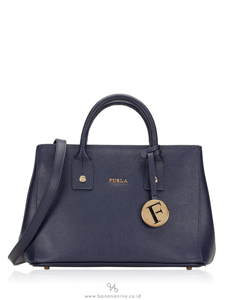 FURLA Linda Small Leather Carryall Tote Navy