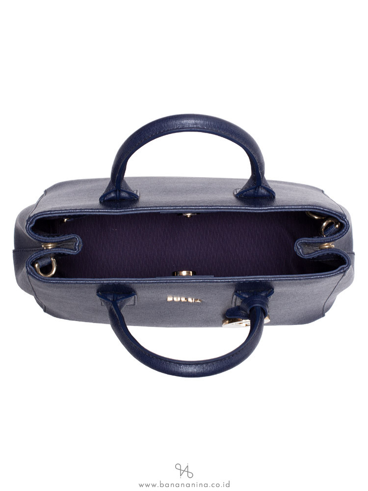 FURLA Linda Small Leather Carryall Tote Navy
