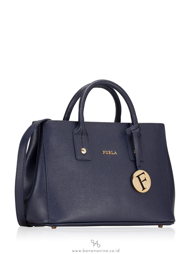 FURLA Linda Small Leather Carryall Tote Navy