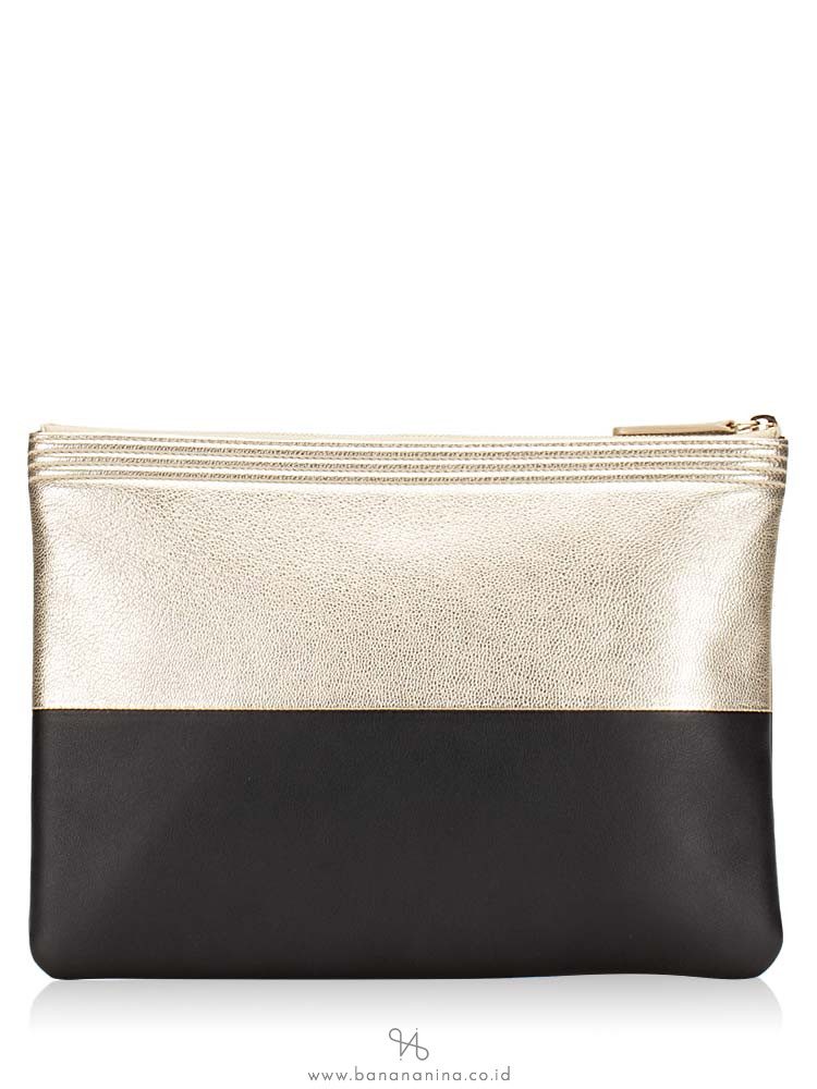 CHANEL Boy Two Tone O Case Clutch Black Gold