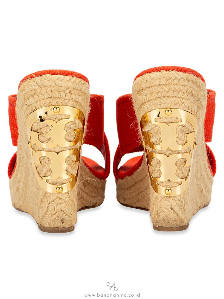 TORY BURCH Kristen Wedges Poppy Orange Sz 7.5