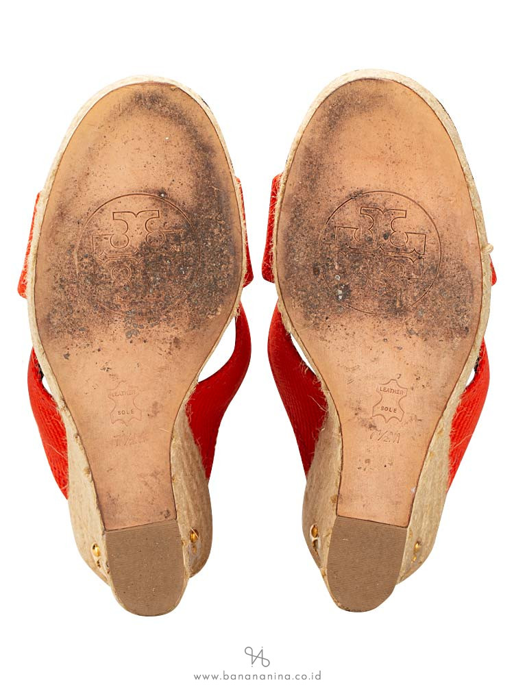 TORY BURCH Kristen Wedges Poppy Orange Sz 7.5