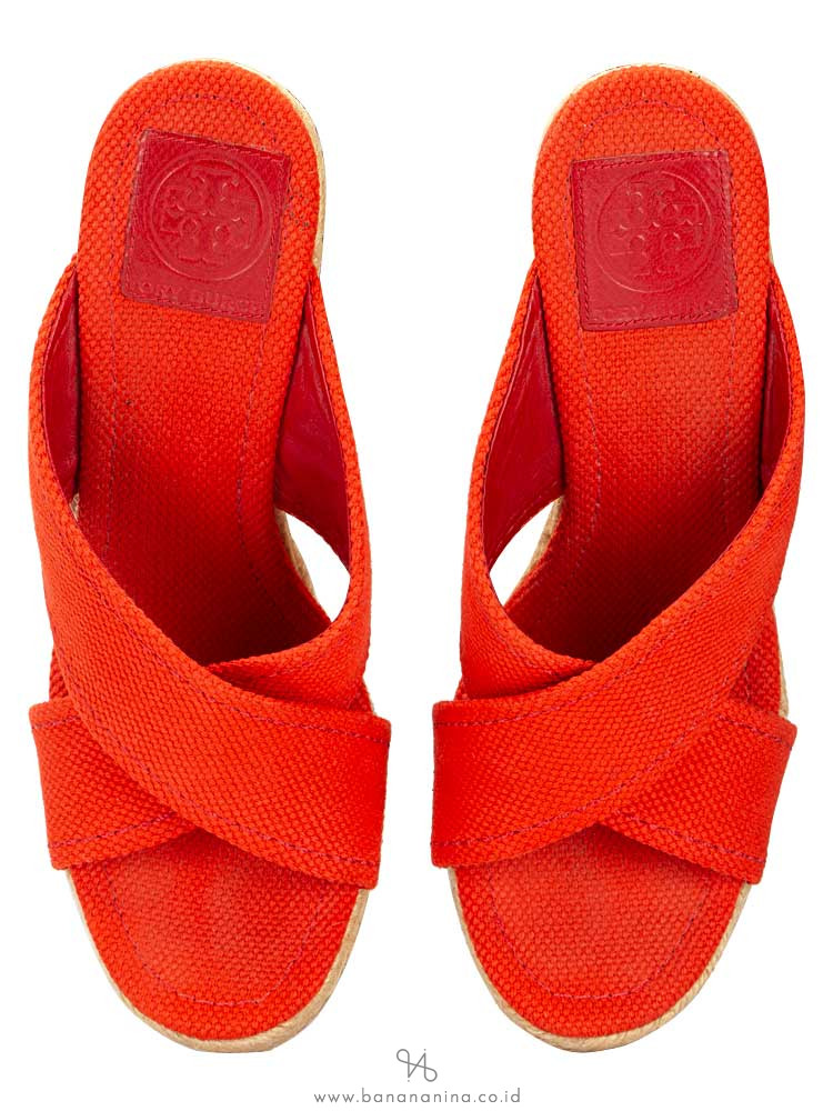 TORY BURCH Kristen Wedges Poppy Orange Sz 7.5