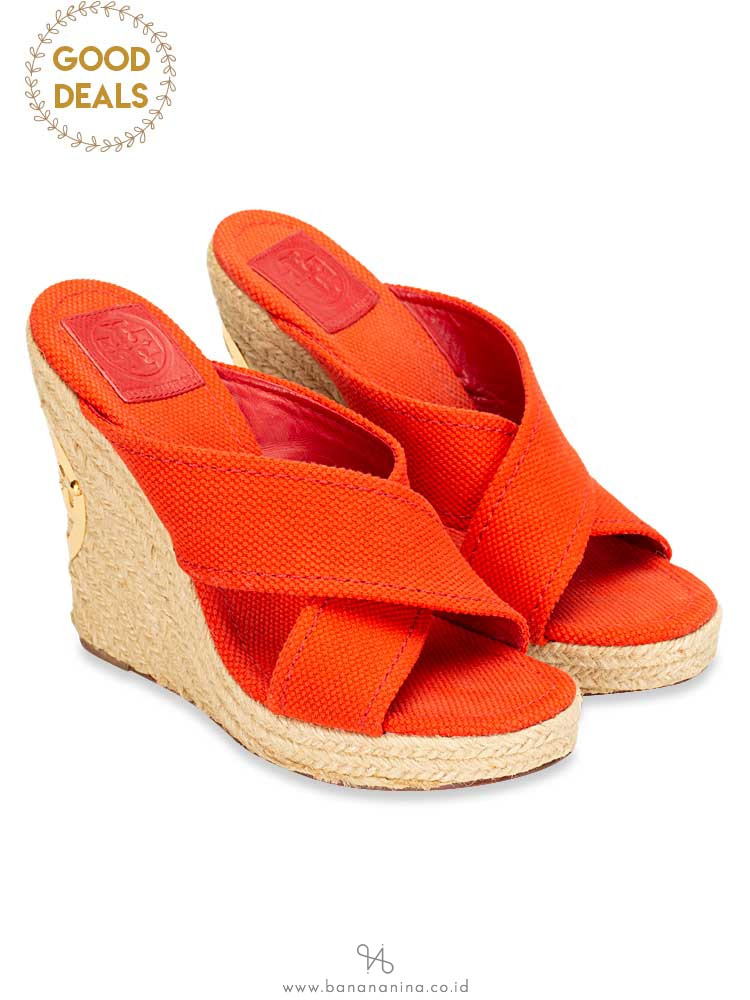 TORY BURCH Kristen Wedges Poppy Orange Sz 7.5