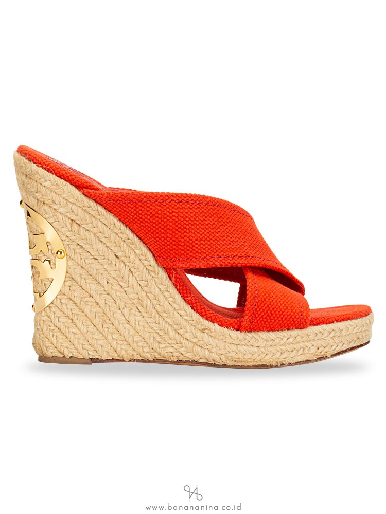 TORY BURCH Kristen Wedges Poppy Orange Sz 7.5