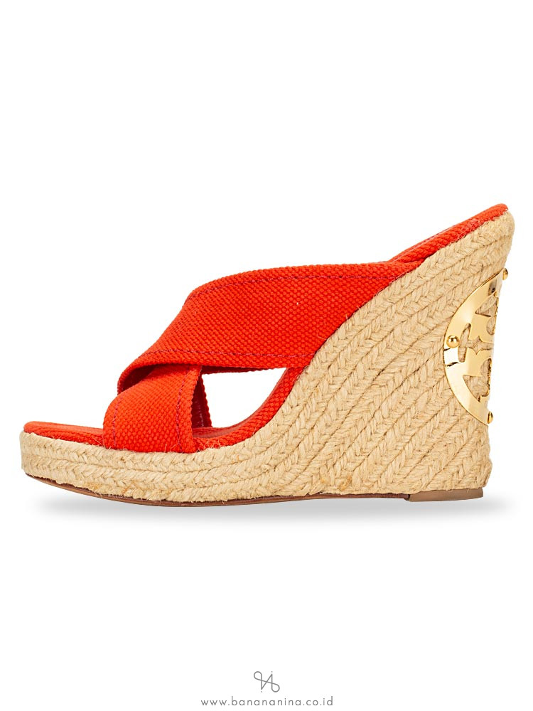 TORY BURCH Kristen Wedges Poppy Orange Sz 7.5