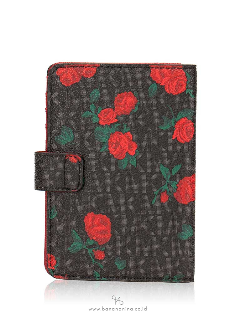 MICHAEL KORS Jet Set Travel Signature Passport Case Black Red Floral