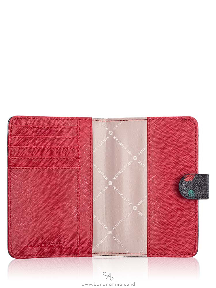MICHAEL KORS Jet Set Travel Signature Passport Case Black Red Floral