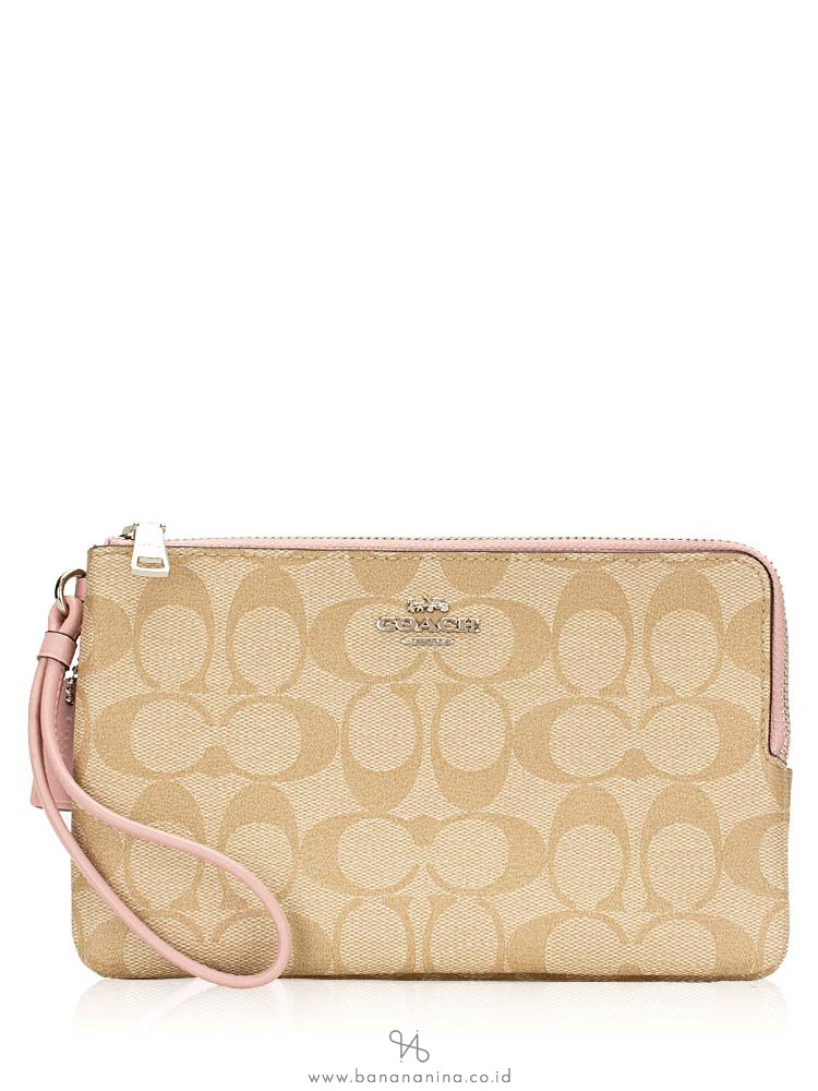 COACH 16109 Signature Double Zip Wallet Light Khaki Carnation