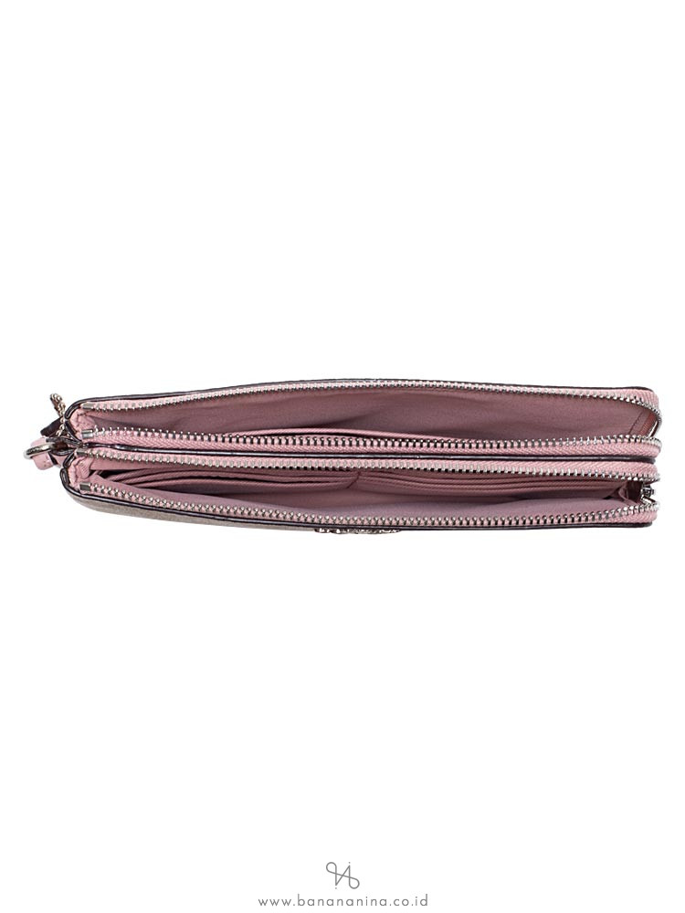 COACH 16109 Signature Double Zip Wallet Light Khaki Carnation