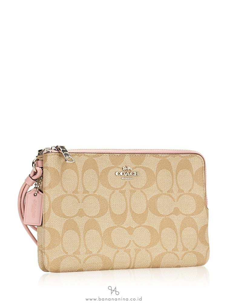 COACH 16109 Signature Double Zip Wallet Light Khaki Carnation