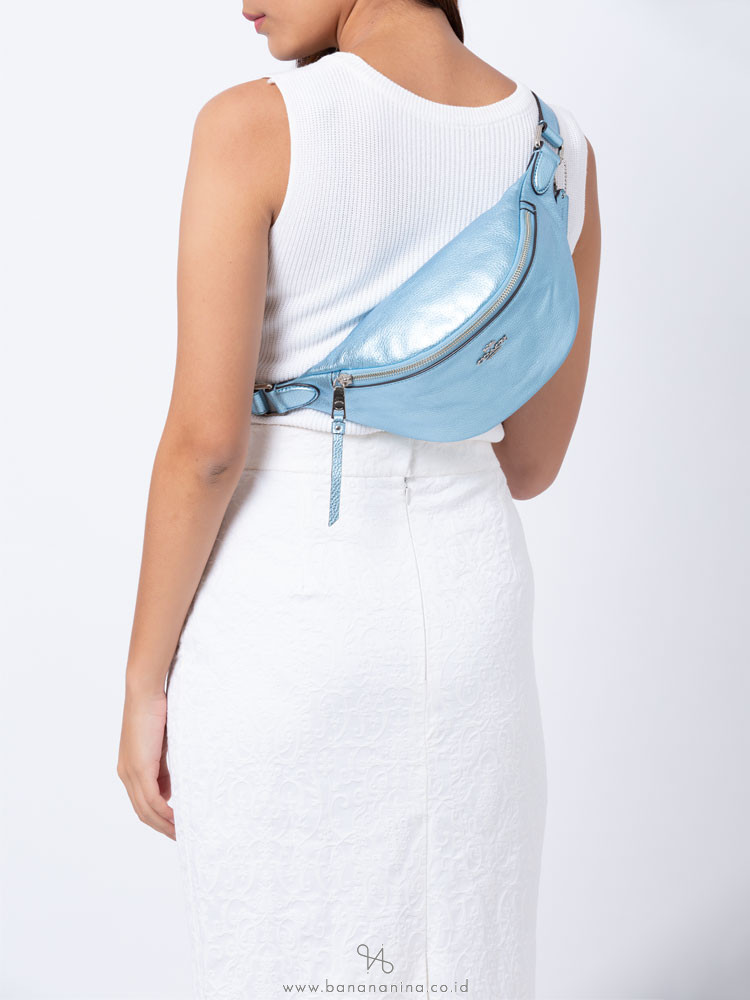 COACH 48739 Metallic Leather Belt Bag Ice