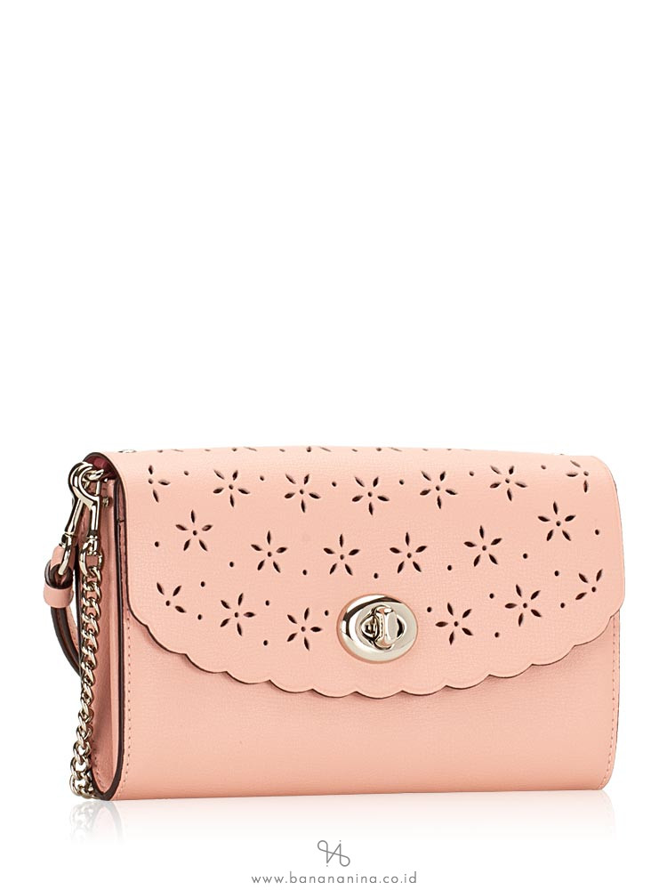 COACH 58072 Perforated Chain Crossbody Petal Strawberry