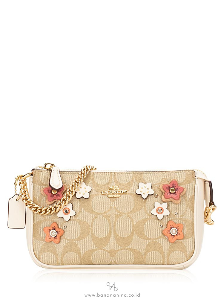 COACH 73371 Signature Floral Large Wristlet 19 Light Khaki Multi