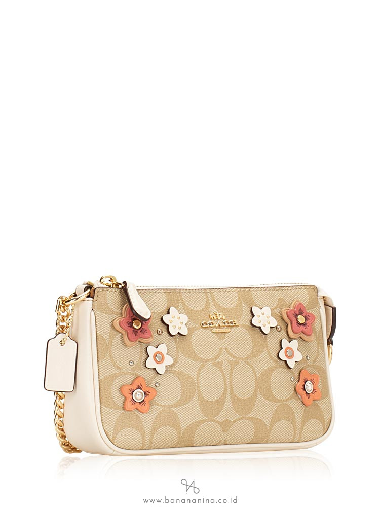 COACH 73371 Signature Floral Large Wristlet 19 Light Khaki Multi