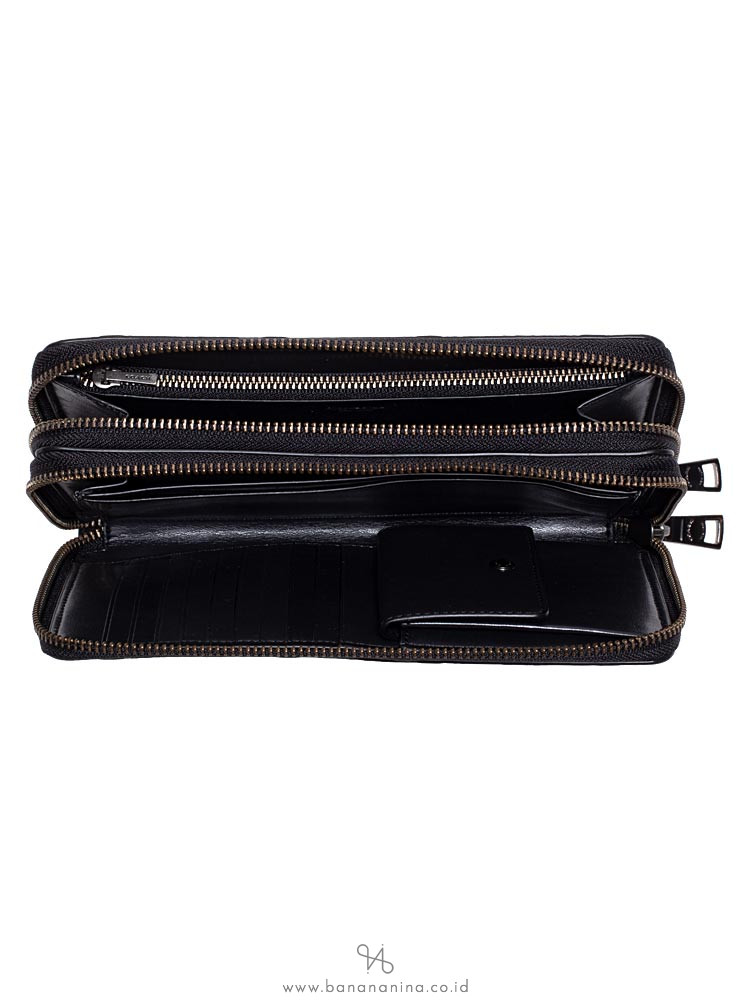 COACH Men 67637 Embossed Leather Double Zip Travel Wallet Black