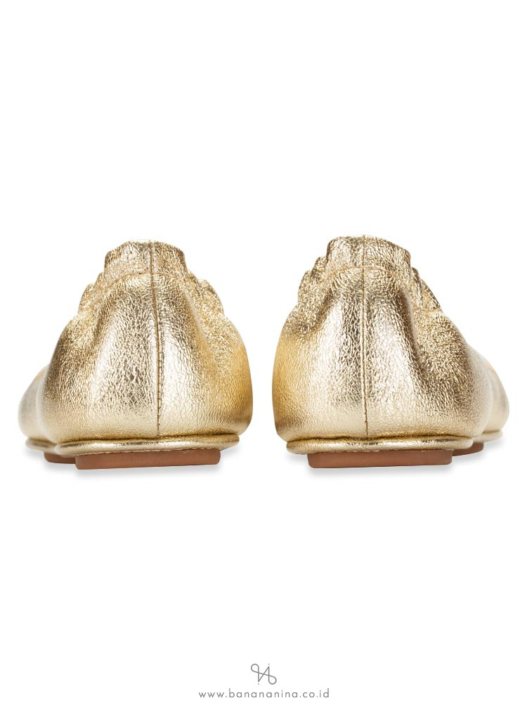 TORY BURCH Minnie Travel Ballet Flats Spark Gold Sz 8