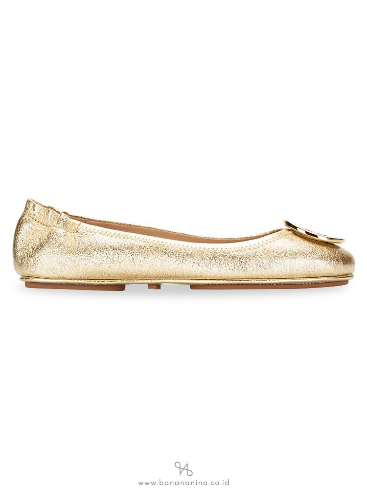TORY BURCH Minnie Travel Ballet Flats Spark Gold Sz 8