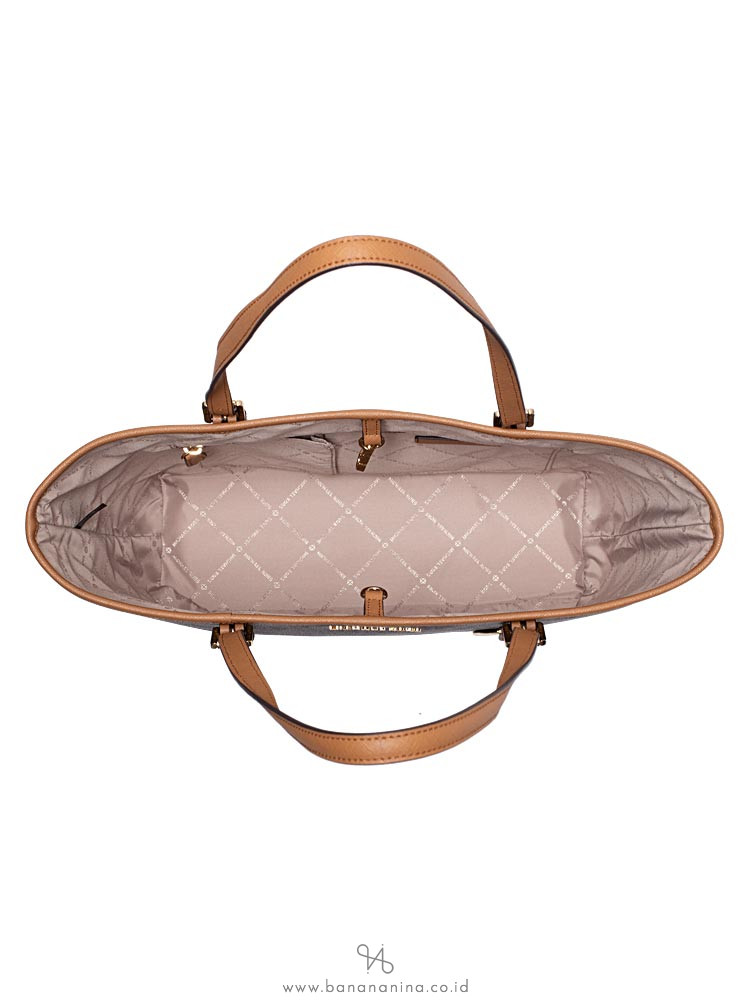 MICHAEL KORS Jet Set Travel Monogram Medium Carryall Tote Brown Acorn