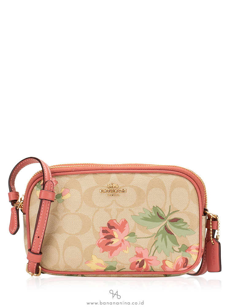 COACH 73007 Signature Lily Crossbody Pouch Light Khaki Pink Multi
