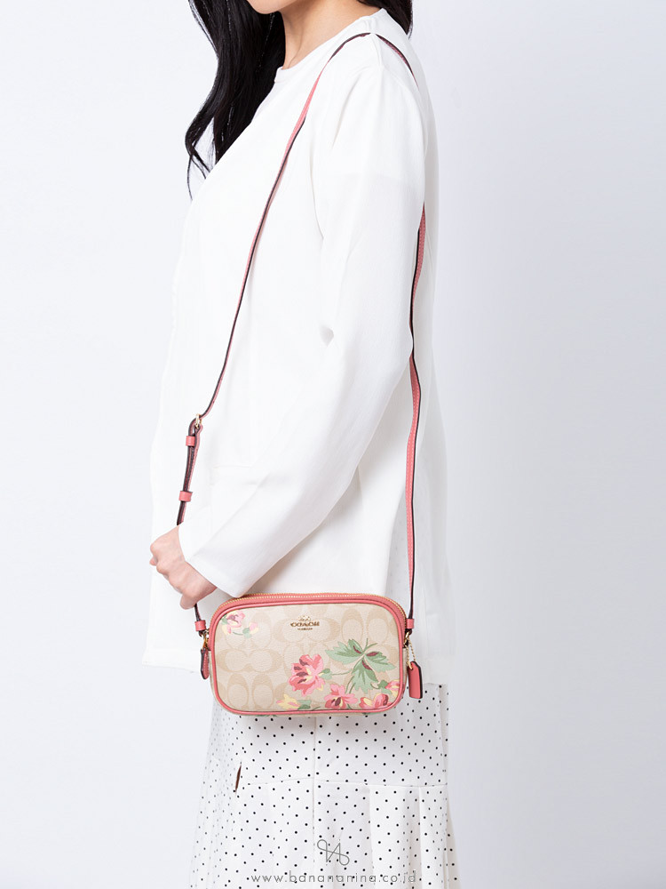 COACH 73007 Signature Lily Crossbody Pouch Light Khaki Pink Multi