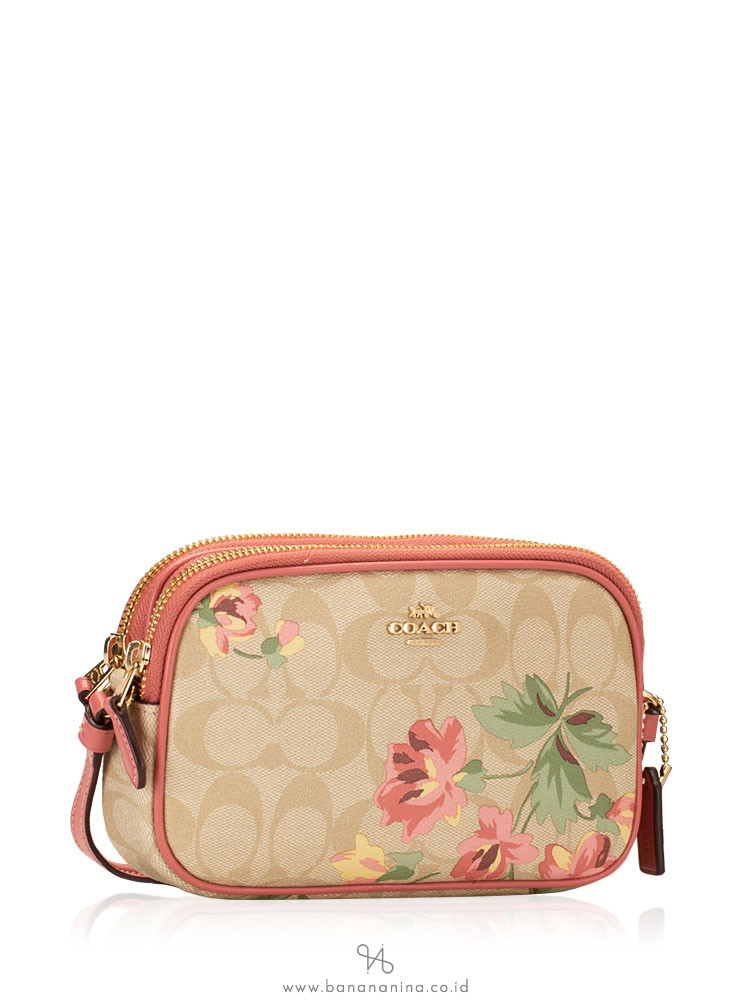 COACH 73007 Signature Lily Crossbody Pouch Light Khaki Pink Multi