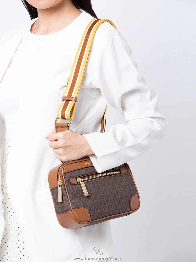 Michael Kors Travel Monogram Top Handle Camera Bag Brown Luggage