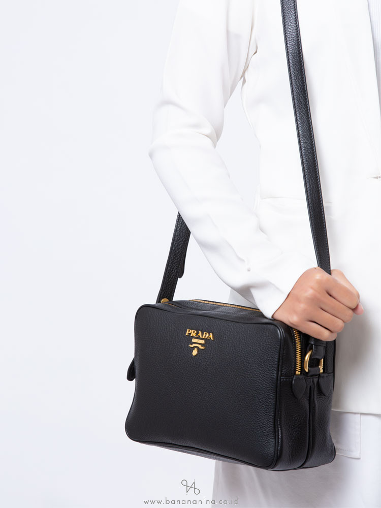 PRADA 1BH079 Vitello Phenix Crossbody Nero