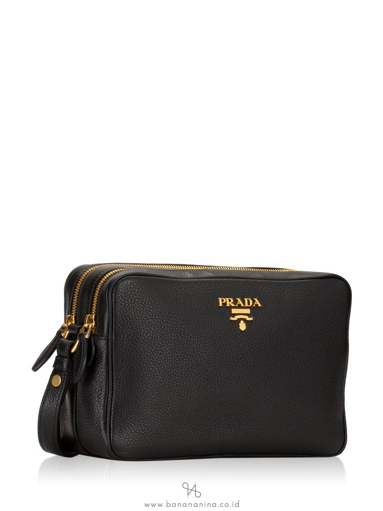 PRADA 1BH079 Vitello Phenix Crossbody Nero