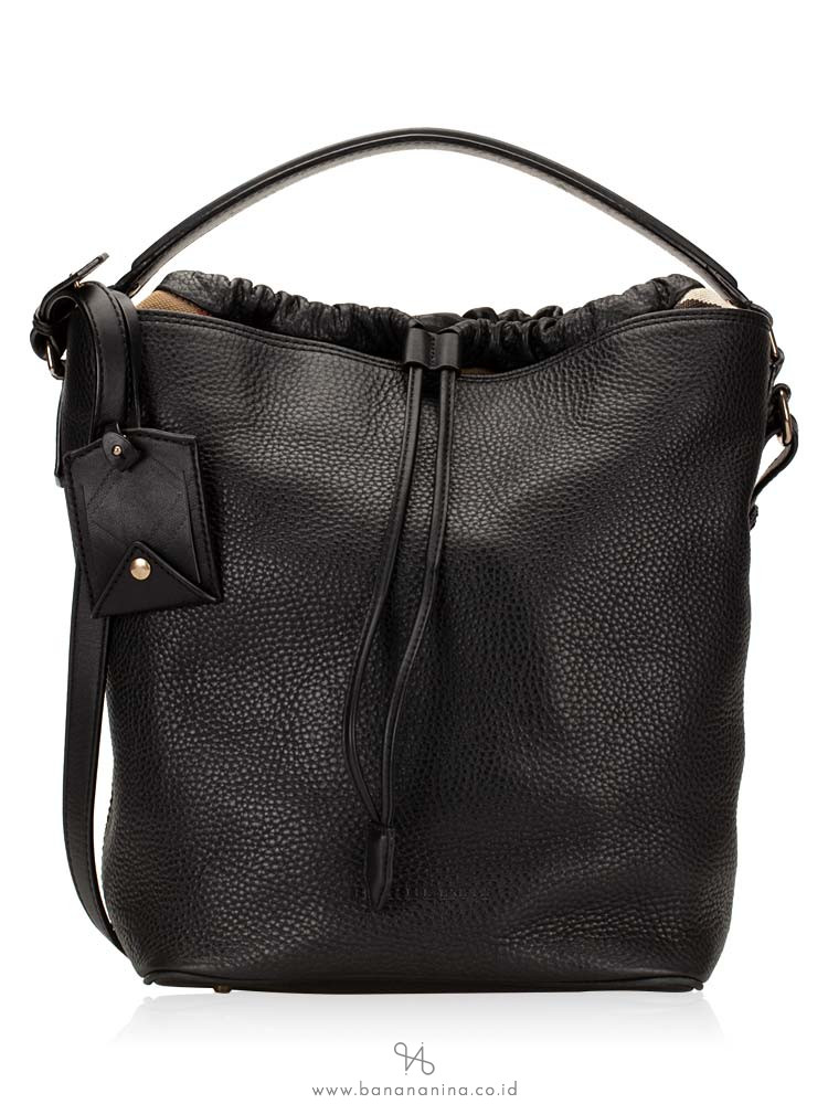 BURBERRY Grainy Leather Medium Susanna Hobo Black