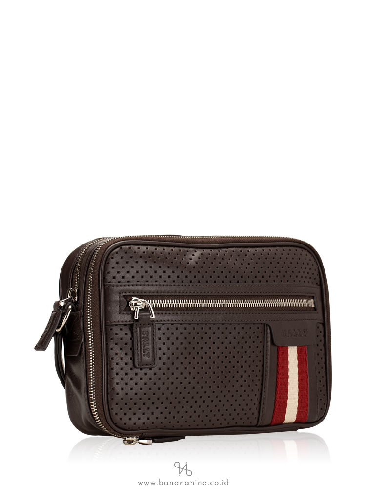 BALLY Men Thames Perforated Leather Clutch Brown