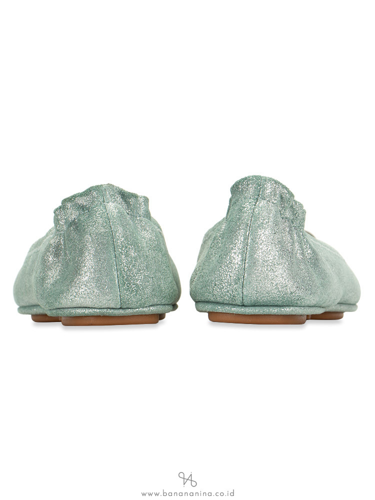 TORY BURCH Minnie Metallic Leather Flats Garden Sage Sz 7.5
