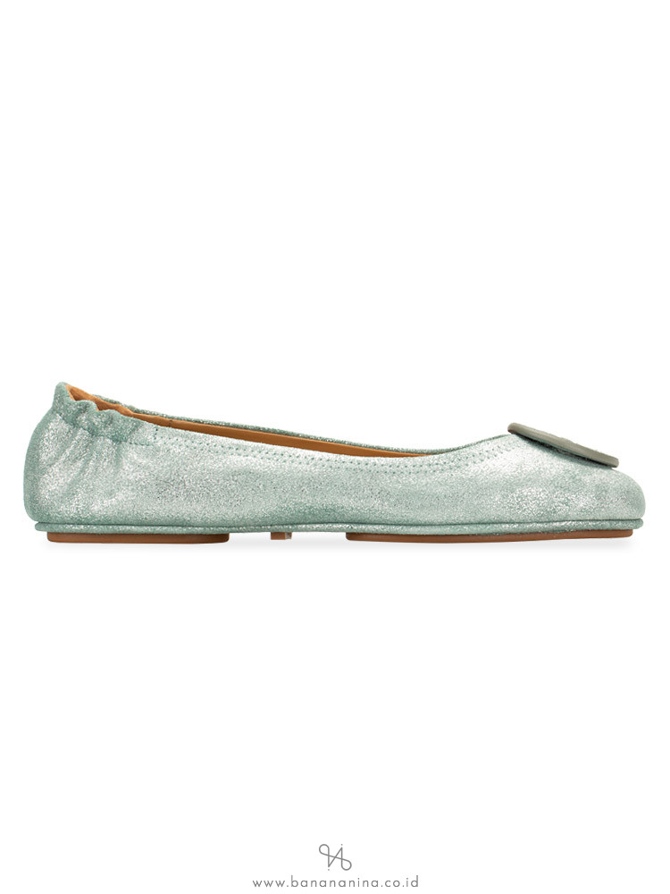 TORY BURCH Minnie Metallic Leather Flats Garden Sage Sz 7.5