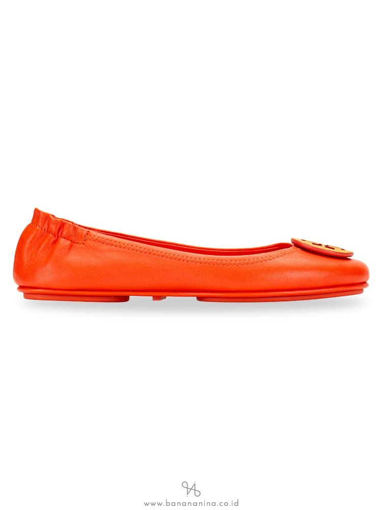 TORY BURCH Minnie Tejus Leather Flats Bright Pomander Dark Saffron Sz 7