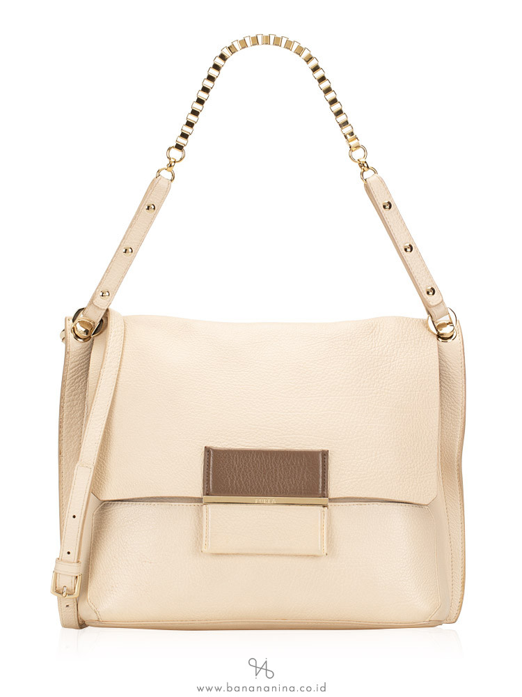 FURLA 2 Tone Leather Shoulder Flap Beige