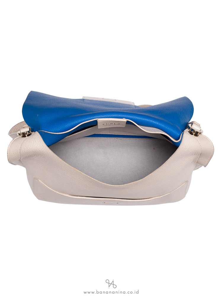 FURLA 2 Tone Leather Shoulder Flap Beige