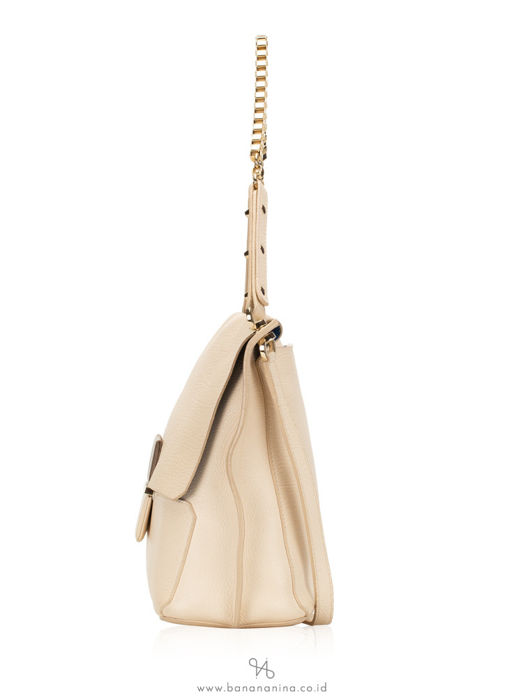FURLA 2 Tone Leather Shoulder Flap Beige