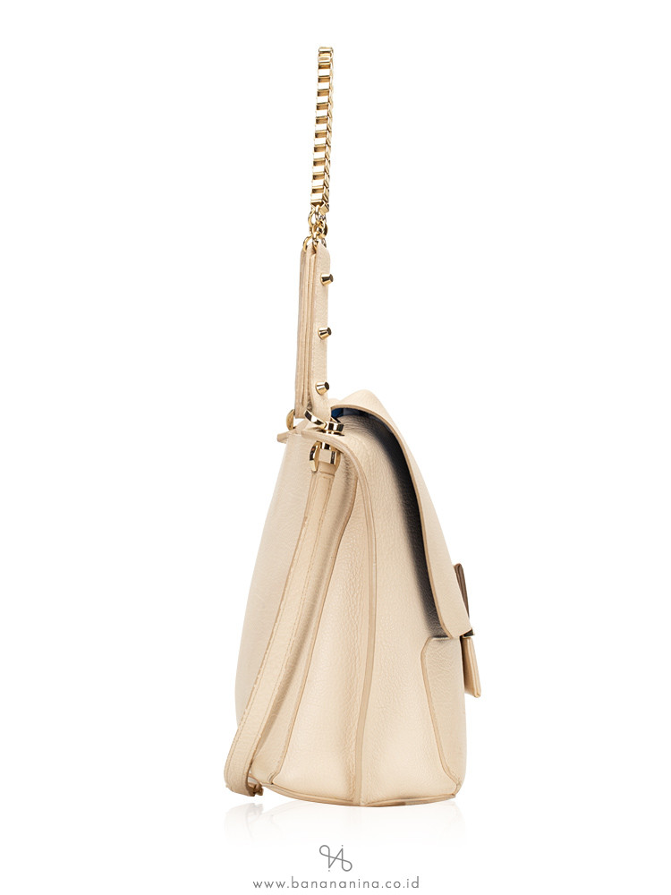 FURLA 2 Tone Leather Shoulder Flap Beige