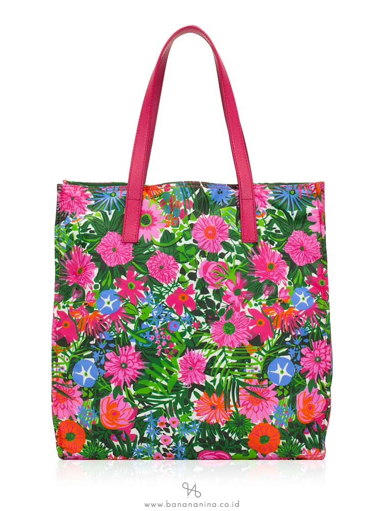 PRADA BN2851 Tessuto Stampato Tote Pink Floral