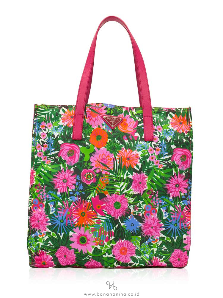 PRADA BN2851 Tessuto Stampato Tote Pink Floral