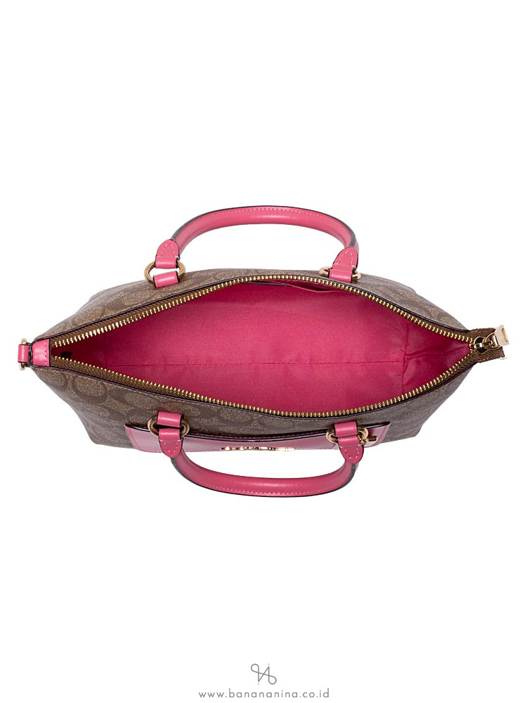 COACH 38089 Signature Mini Emma Satchel Khaki Pink Ruby